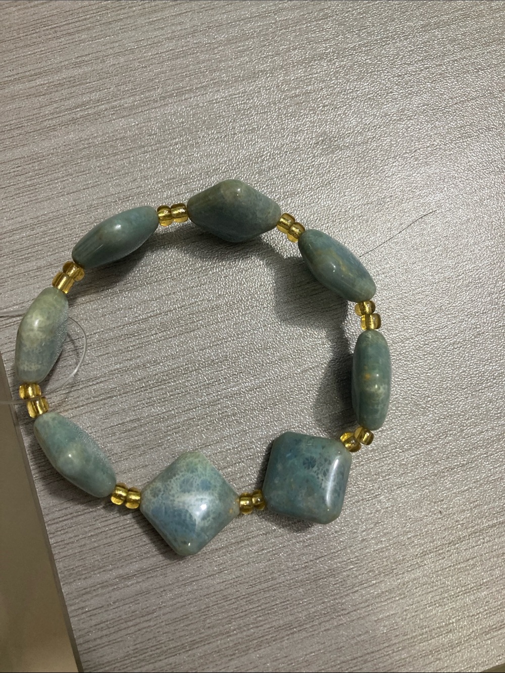 Handmade Blue-Green Beaded Stretch Bracelet - No Brand
